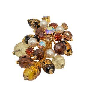 Dazzling Art Glass Beads And Rhinestone Austria Brooch (A7646)